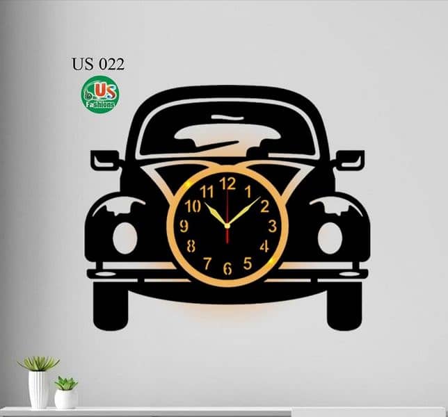 Beautiful car Art MDF wood wall clock with light ••|| 0