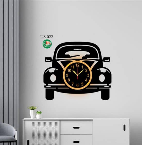 Beautiful car Art MDF wood wall clock with light ••|| 1
