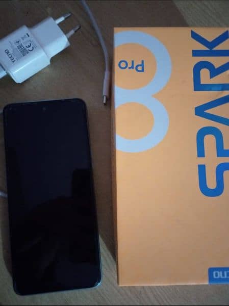 tecno spark 8 pro with box charger and screen protector 1