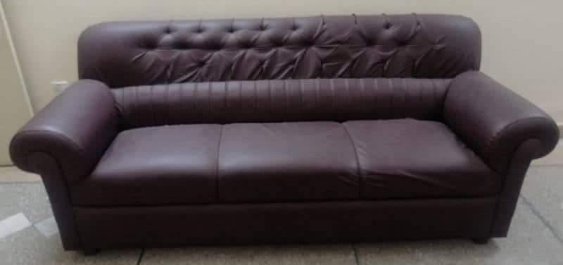 Sofa set, leather, purpulish maroon clr 0