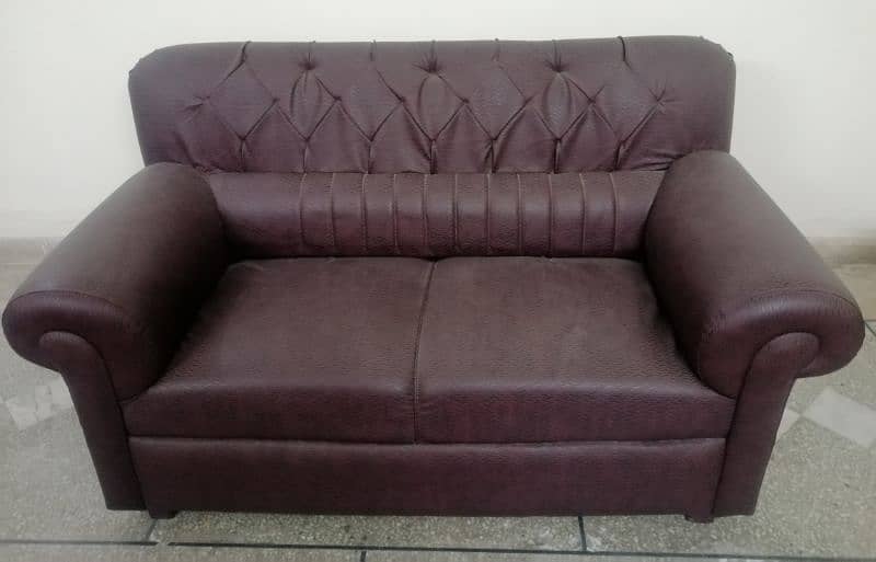 Sofa set, leather, purpulish maroon clr 1