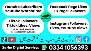 TikTok Followers& Likes, Youtube Subscribers, Watchtime, FB Page Likes