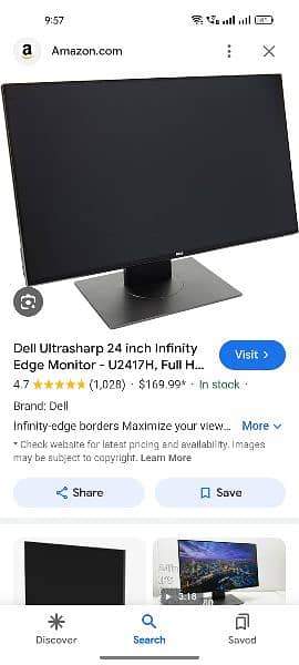 Dell ultrasharp 24inch infinity edge less monitor with original stand 1