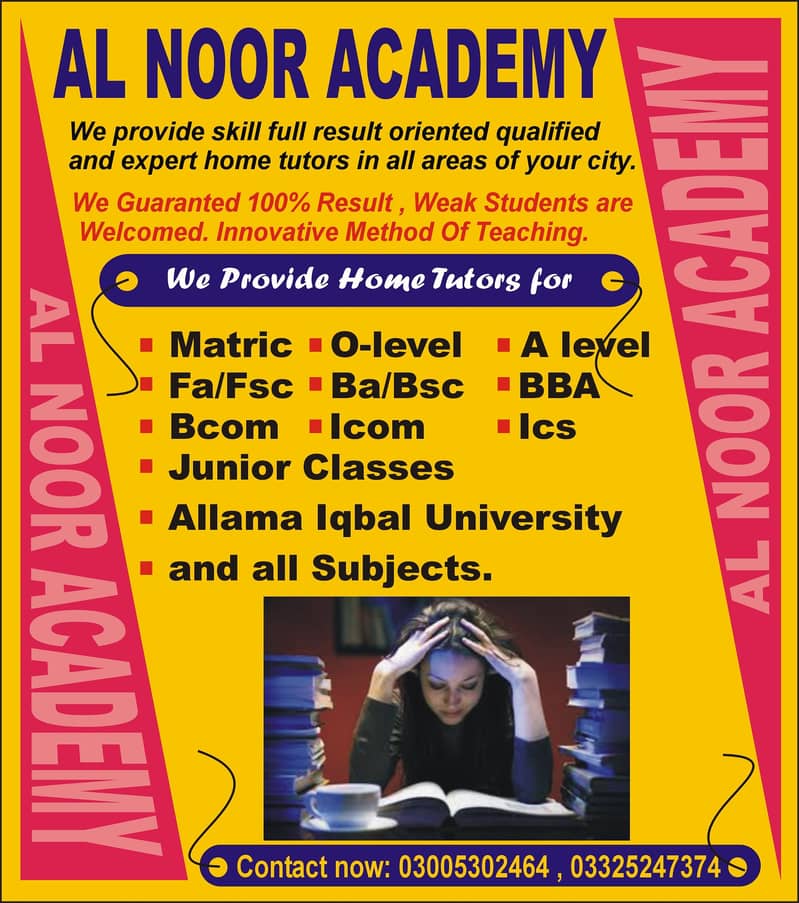 Male & Female Home & Online Tutors For All Classes & All Subjects 3
