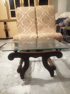 02 Bedroom Chairs With Coffee Table(Sold Wood)