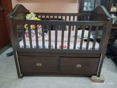 PURE HEAVY WOOD BABY COT WITH MATTRESS