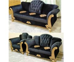 6 seater black velvet sofa set