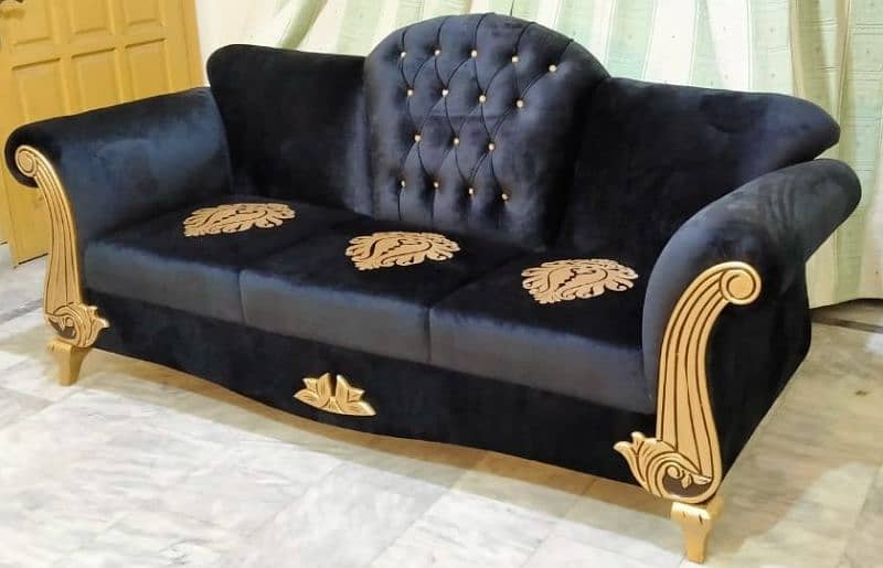 6 seater black velvet sofa set 2