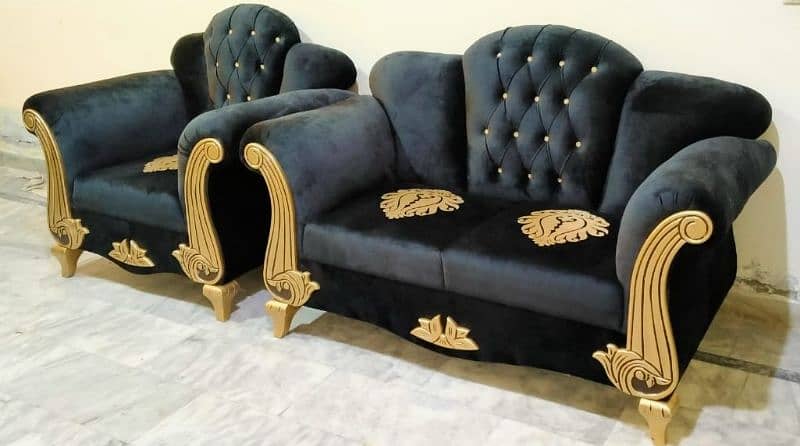 6 seater black velvet sofa set 4