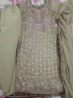 Beautiful Mehndi Color 3 piece Heavy Embroided Bridal Suit 0