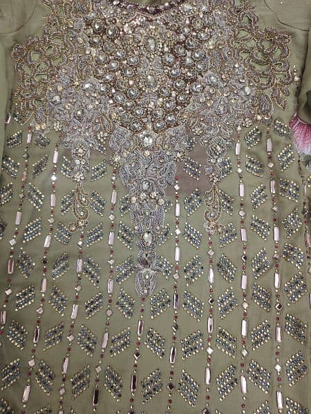 Beautiful Mehndi Color 3 piece Heavy Embroided Bridal Suit 1