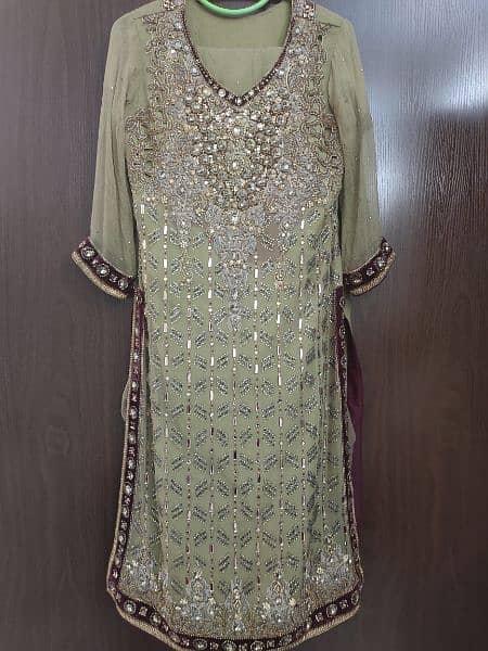Beautiful Mehndi Color 3 piece Heavy Embroided Bridal Suit 3