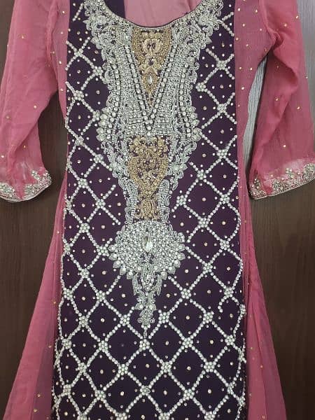 Beautiful Pink Long Maxi 3 piece heavy embroidered dress 1