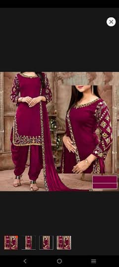 3Pcs Unstitched Embroidered Traditional Chiffon Patiala Suit For women