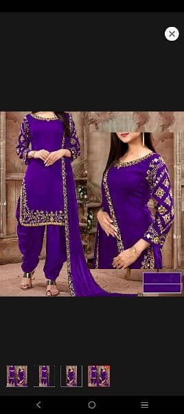 3Pcs Unstitched Embroidered Traditional Chiffon Patiala Suit For women 2