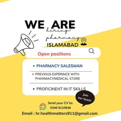 Experienced Pharmacy Assistant/Technician/Salesman Islamabad