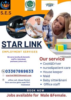 House maids , Maids , Baby Sitter , Chef , Cook , Patient Care , Nurse
