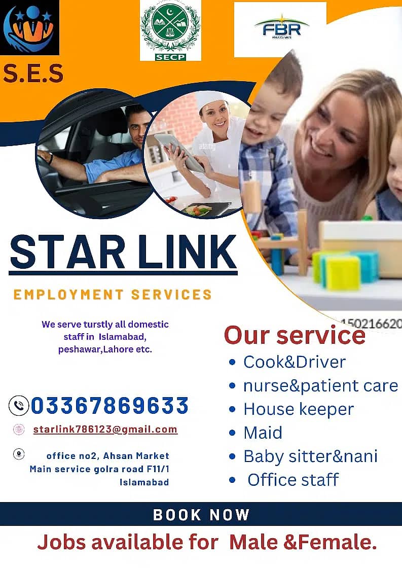 House maids , Maids , Baby Sitter , Chef , Cook , Patient Care ,Nurse 1