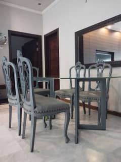 modern dining set with solid wooden pedastal