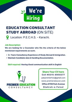 Need Sunior Counselor For Study Abroad & Immigration