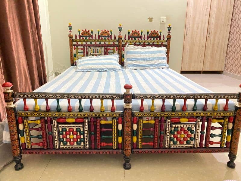 Traditional Nankana Style Colourful bed made of real wood 4