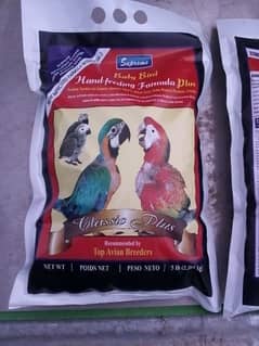 imported feed for raw. macaw . african gery and ringneck chicks