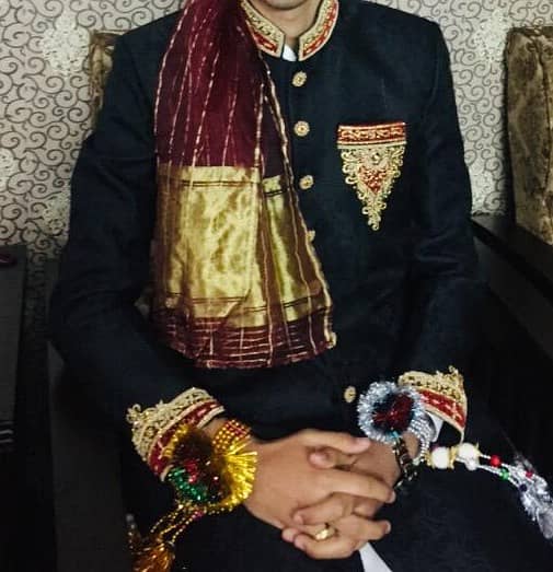 Baraat Groom Wedding Dress Black Colour Sherwani with Free Khusa cap 0