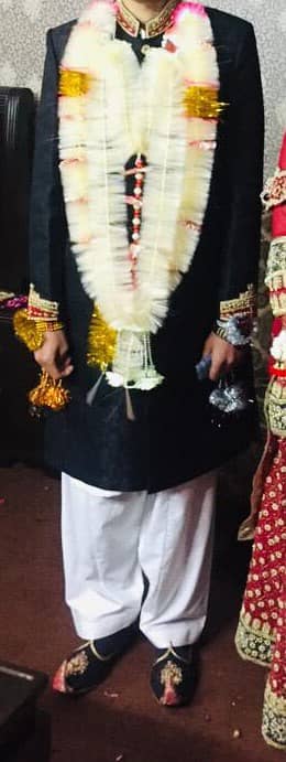 Baraat Groom Wedding Dress Black Colour Sherwani with Free Khusa cap 2