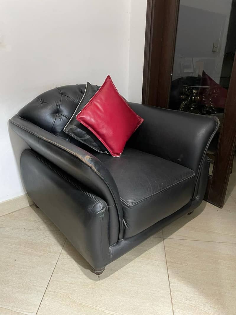 Black 7 seater sofa set with cushions 1