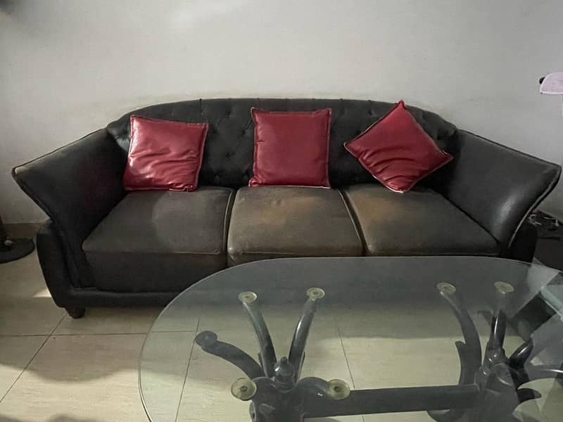 Black 7 seater sofa set with cushions 2