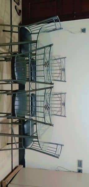 iron Material,six chairs,1 family table with good quality. 0