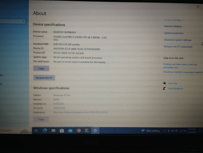 Dell  laptop cor i5 6th gen with 256gb SSD 10/10 condition 2
