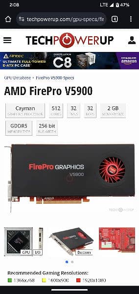 AMD FIREPRO V5900, 2 GB, 256 BITS, DDR 5 4