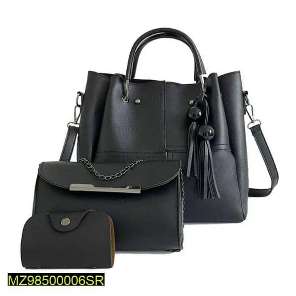3 Pcs Women's PU Leather Solid Fashion Tassel Shoulder Bag 2