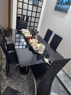 Foldable glass dinning table with 6 chairs