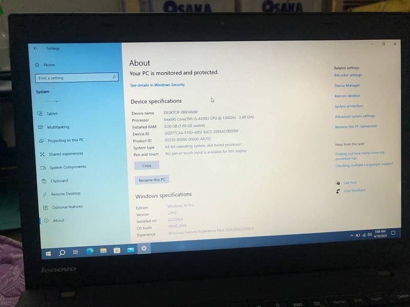 Lenovo Thinkpd T440 core i5 4th gen. 10