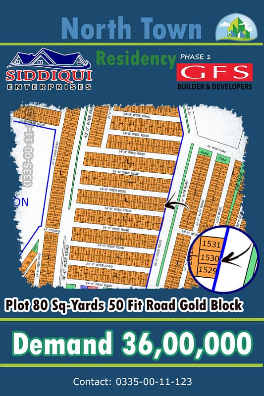 80 SQ-YARDS PLOT ON 50 FIT ROAD GOLD BLOCK NORTH TOWN RESIDENCY PHASE 1 13