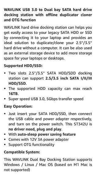 Wavlink USB 3.0 Dual Bay Docking Syation 7