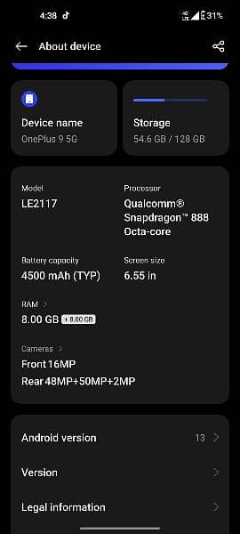OnePlus 9 5g snap dragon 888 8/128 3