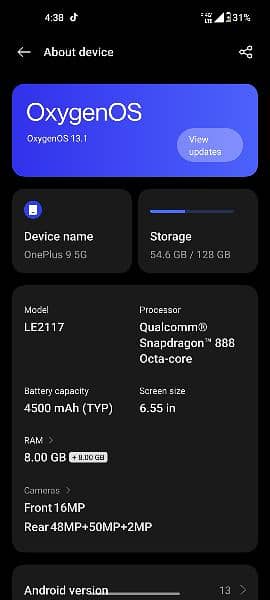 OnePlus 9 5g snap dragon 888 8/128 4