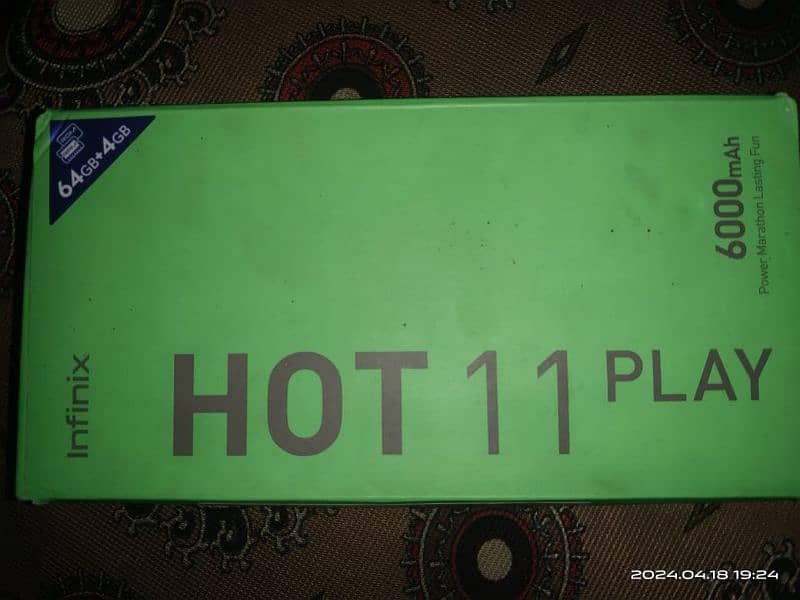 Infinix hot 11 play 10 by 10 condition  with charger and box full ok 7