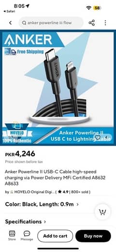 Anker Powerline I| USB-C Cable high-speed charging MFi Certified A8632