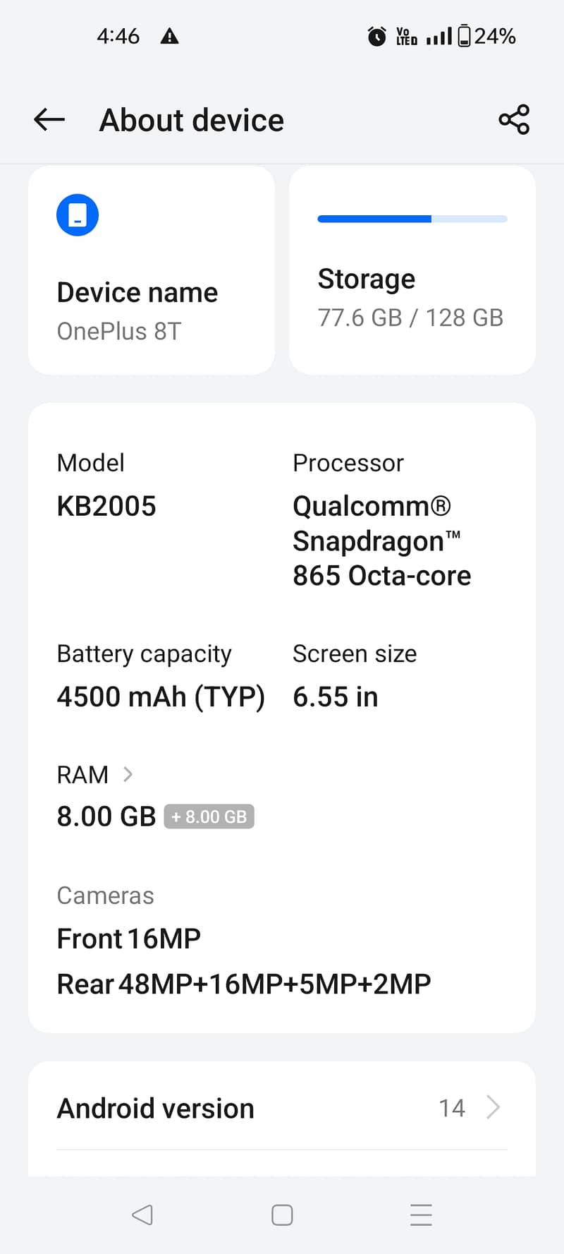 OnePlus 8t 8GB RAM 128 GB storage dual SIM 8