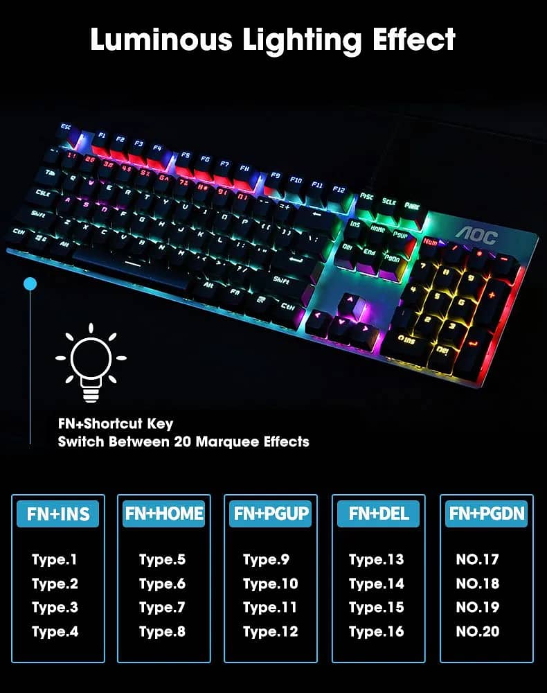 AOC GK410 RGB Gaming Mechanical Blue Swtich Keyboard 4