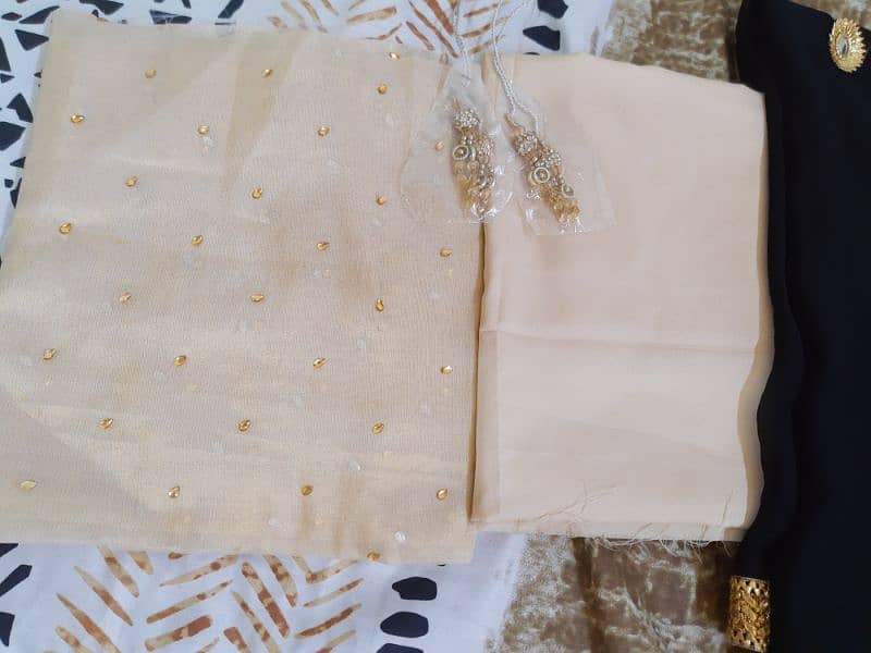 unstitched dress organza shirt , Malai trouser and chiffon dupatta 3