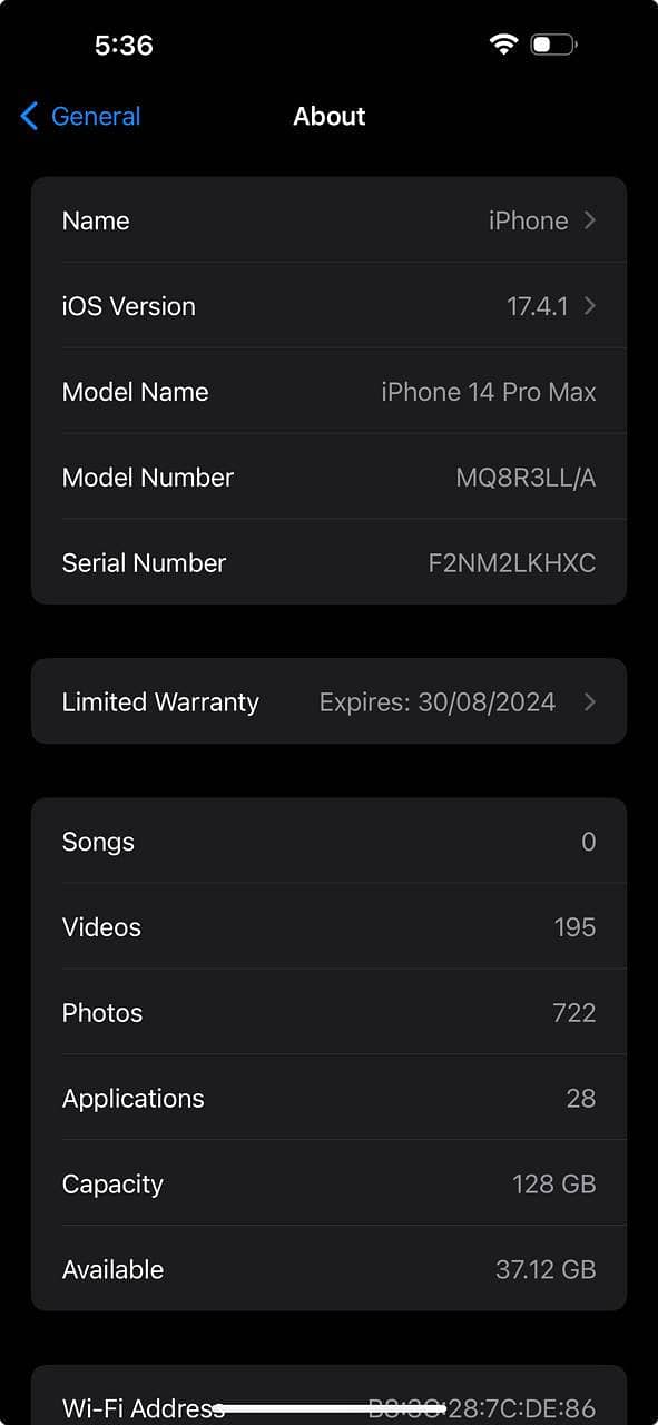 Iphone 14 pro max 128 gb LLA Model JV 5