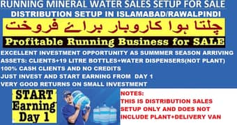 Running 19 litre Mineral Water Sales Setup for Urgent Sale