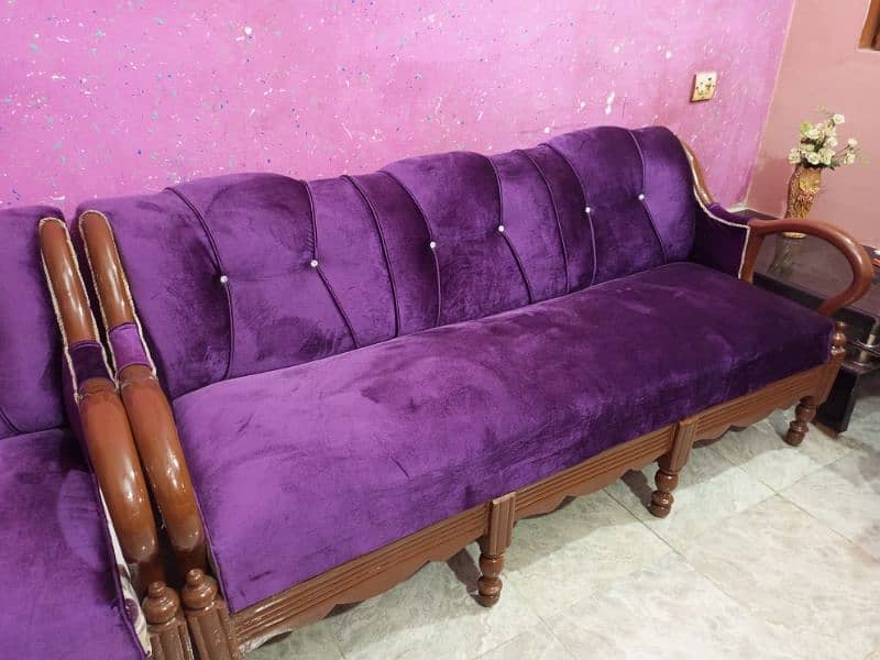 Five Seater Sofa Set, Eight seater Sofa Set Purple velvet wooden 2