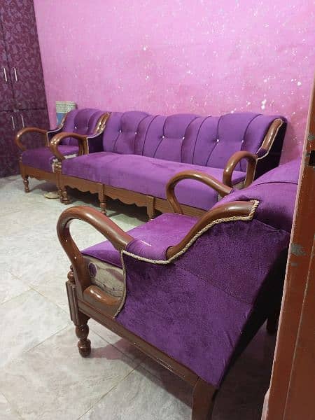 Five Seater Sofa Set, Eight seater Sofa Set Purple velvet wooden 3