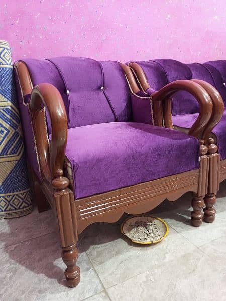 Five Seater Sofa Set, Eight seater Sofa Set Purple velvet wooden 7